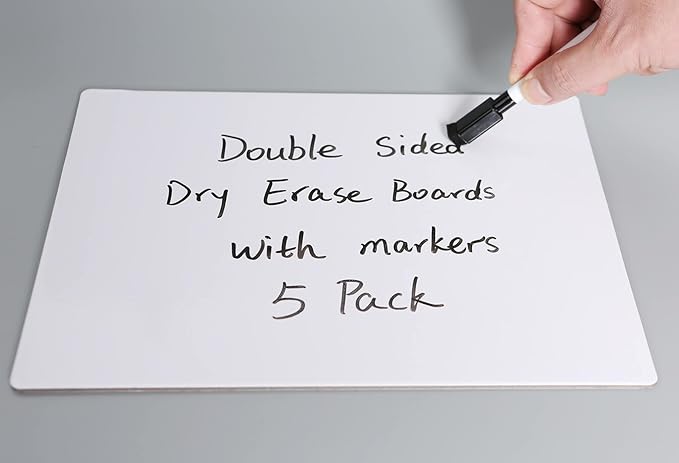 ZazzyKid Dry Erase White Board for Student, 5-Pack Personal Whiteboard Lapboard for Kids, Double-Sided Lapboard for Individual and School Supply, 11x8.5 Inches