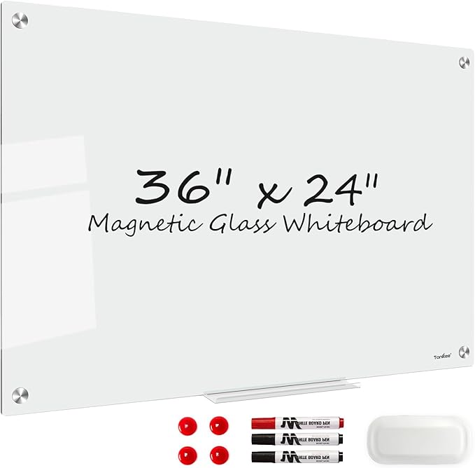 Glass Magnetic Dry Erase Whiteboard - TANKEE 36" x 24" Tempered Glass White Board, Large Modern Dry Erase Board for Wall, Office, Home, Shop Decoration, 3' x 2'