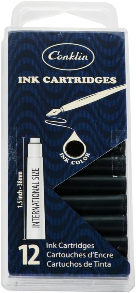 Conklin Ink Cartridges Black - 12 pc Box | Smooth Writing Fountain Pen Ink Cartridges | Premium Quality for Professional and Everyday Use