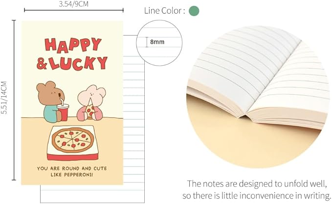 Monolike Happy and Lucky Littles Paperback Line Notebook - 02. Love pizza_Design note, Mini note, Simple note, Notebook, 192 Pages, 4.13x6.69