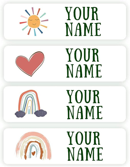 128 Custom Waterproof Dishwasher Safe Kid Name Labels for Daycare, School Supply, Baby Bottles, Lunch Boxes and Cups, Travel. Cute Personalized Design Name Stickers (Pattern 11)