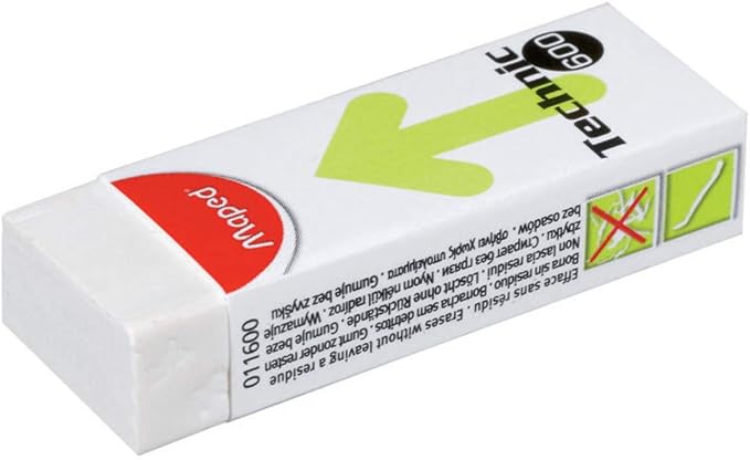 Maped Technic 600 Vinyl Eraser, White, Pack of 2 (011722US)