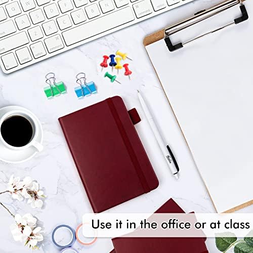 feela 3 Pack Pocket Notebook Journals with 3 Black Pens, A6 Mini Cute Small Journal Notebook Bulk Hardcover College Ruled Notepad with Pen Holder for Office School Supplies, 3.5”x 5.5”, Wine