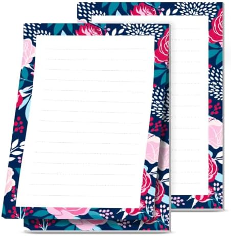 2 Pack Lined Sticky Notes 4x6 in, Cute Self-Stick Notepads with Lines, Large Memo Pads Strong Adhesive for Office, Home Blue Cute Flowers