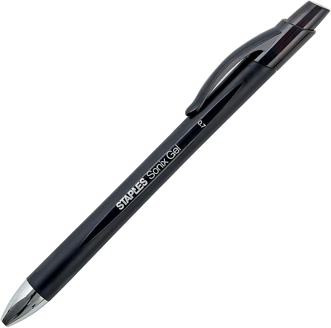Staples Sonix Retractable Gel Pens, Medium 0.7mm, Black Ink, 36-Pack | Smooth-writing gel pens for office and classroom everyday use.