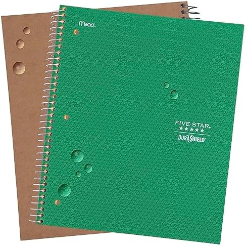 Five Star Spiral Notebook with DuraShield Cover, 4 Pack, 1 Subject, Wide Ruled Paper, 8" x 10-1/2", 100 Sheets, Assorted Colors (930021-ECM)