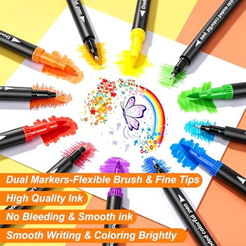 Coloring Markers, Dual Fine Tip And Brush Tip Markers Pens for Adult Coloring Book, 36 Colors Dual Marker Water-Based, Art Drawing Supplies Marker s Kit for Calligraphy, Illustrations, DIY Crafts