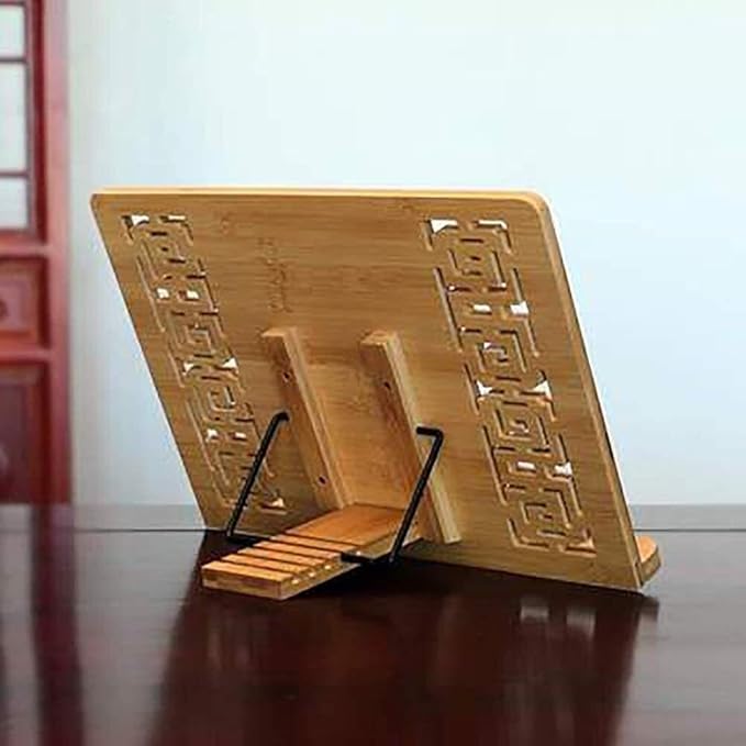 Sheet Music Stand Desktop Book Stand Foldable Book Stand Reading Frame Rest Holder Cookbook Cook Stand Desk Bookrest with Retro Hollow Bamboo and Steed Pattern (Color : #4) (#1)