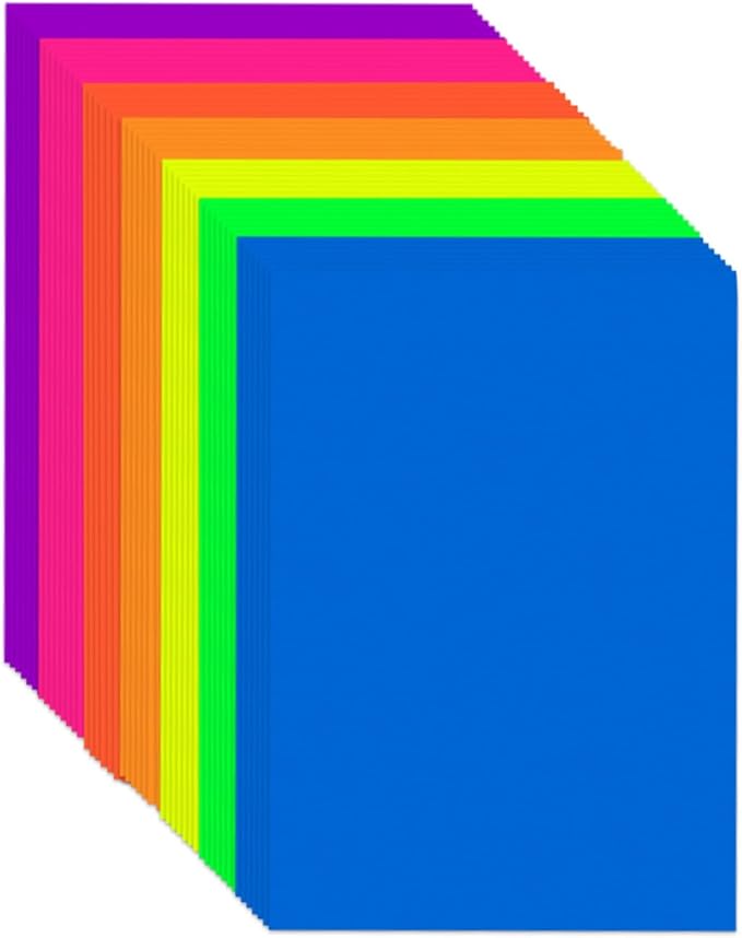 Construction Paper 8.5x11 in,70 Sheets,Set of 7 Colors Neon Fluorescent 178GSM/65LB Heavyweight Construction Paper,Crafts,Arts,School Classroom Art Supplies Assorted Colors Bulk Pape