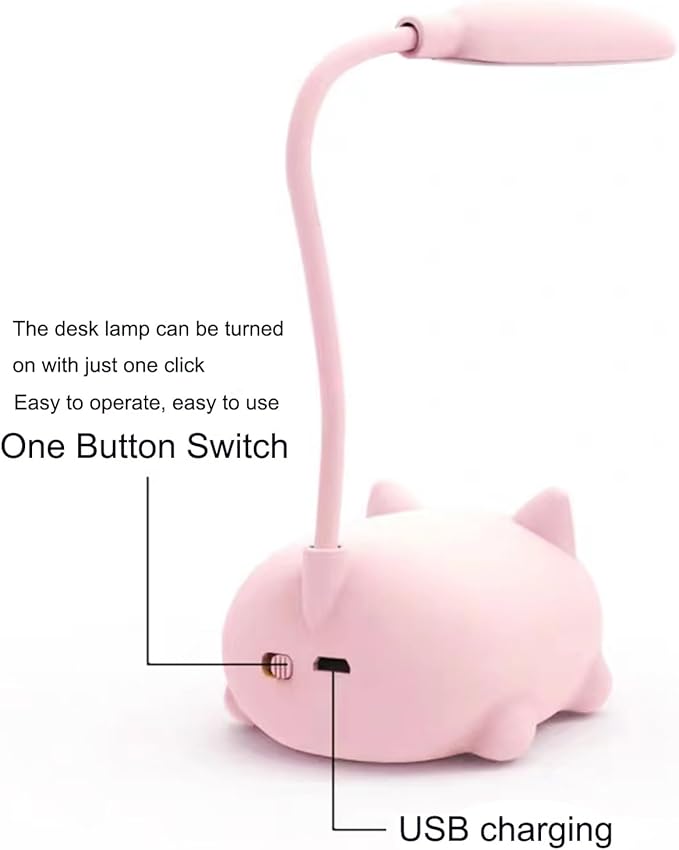 Neioaas LED Desk Lamp for Kids, Cute Cat Lamp USB Rechargeable Reading Light,Portable LED Table Light, Flexible Gooseneck Eye-Care Cartoons Small Desk Lamp Girls Gifts(Pink)