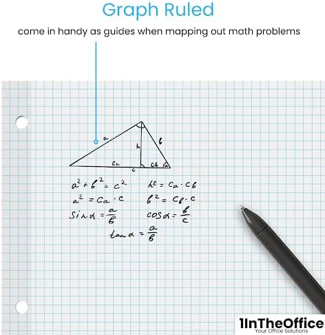 1InTheOffice Binder Graph Paper Loose Leaf, 3 Hole Small Graph Paper, 8x10.5 White, 160 Sheets/Pack