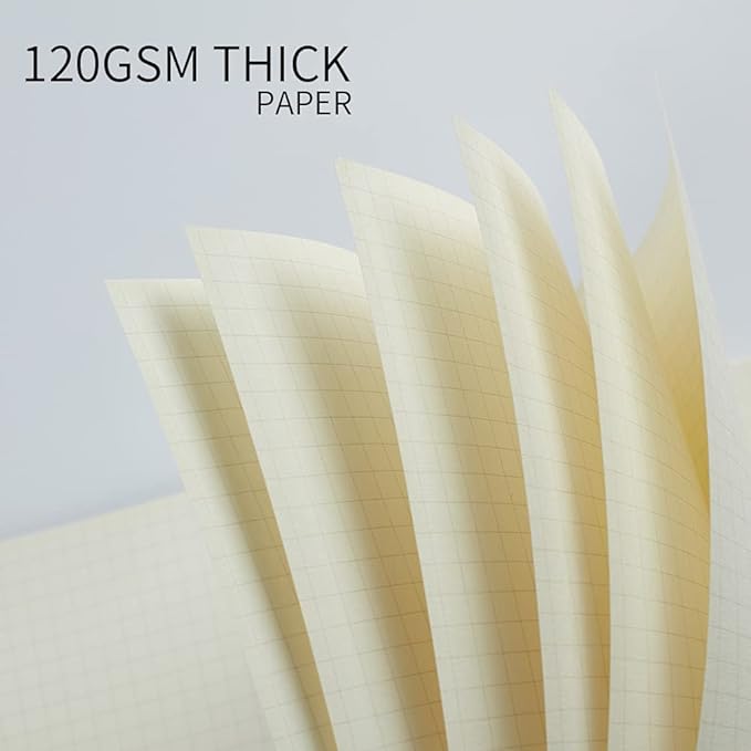3 Pack A5 Spiral Graph Notebook with 120gsm Thick Paper, Grid Spiral Notebook with Plastic Hardcover and Elastic Band Closure, 80 Sheets Per Pack 5.7x 8.3 inches