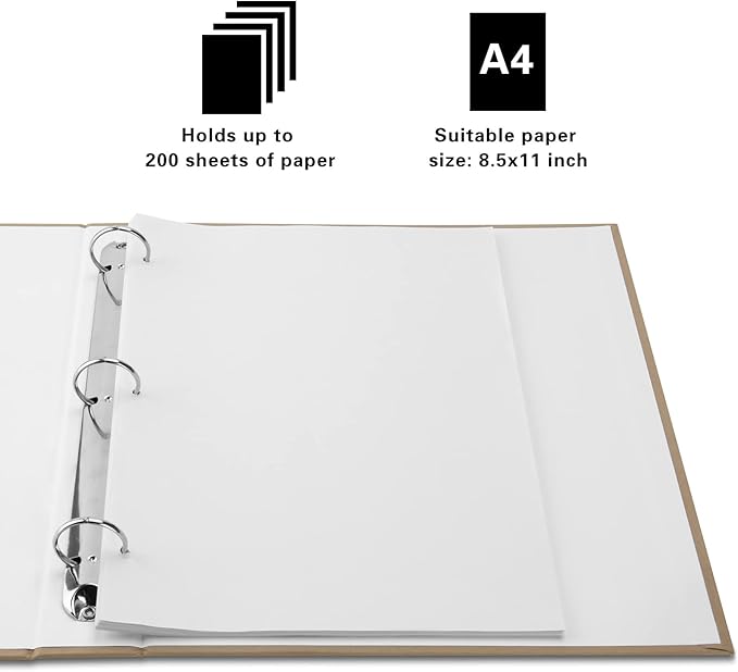 3 Ring Binder, A4 Fabric Cover Round Ring Durable Binder for 3-Hole Letter Size Paper, Decorative Organizer Holds 200 Sheets Letter Size 8.5'' x 11'' Paper, for Office Home