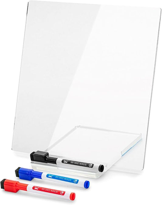 Mr. Pen- Clear Acrylic Dry Erase Board with Stand, 10x10 Inches, Reusable Desk Whiteboard with 3 Markers, Portable Dry Erase Board for Notes and Reminders, Desk Whiteboard for Office, School and Home