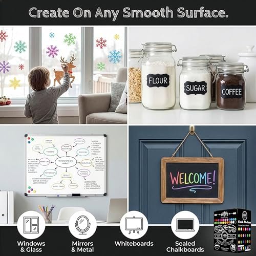 Loddie Doddie Chalk Markers - Pack of 48, 6mm Reversible Tips - Liquid Chalk Pens for Glass Surfaces & Windows - Erasable Pens for Chalkboard Calendar - Non-Toxic Chalkboard Markers