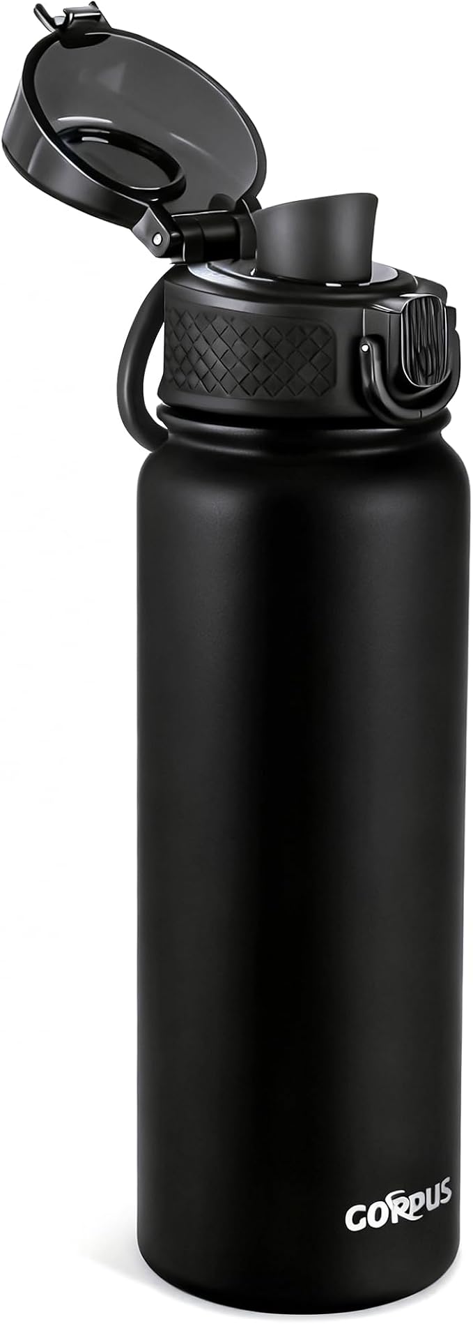 GOPPUS Insulated Water Bottle 20oz Stainless Steel BPA-Free Sports Bottle Ideal for School and Travel Silicone Spout Lid Prevents Leaks, Sweat, and Dust (Black)