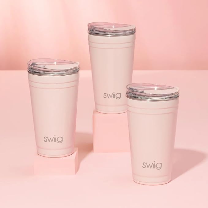 Swig Life 24oz Party Cup, Stackable Insulated Travel Coffee Tumbler with EZ Slider Lid, Cup Holder Friendly, Stainless Steel 24 oz Tumbler, Reusable Coffee Mug (Shimmer Ballet)