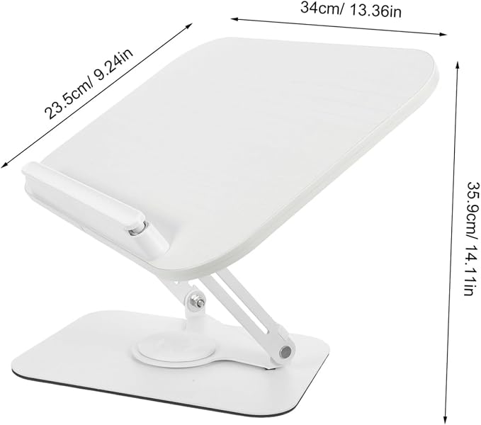 Adjustable Wooden Book Stand with 360° Rotation and Height Lift, Portable Desktop Reading and Recipe Display Holder for Cookbooks, Magazines, and Textbooks, White