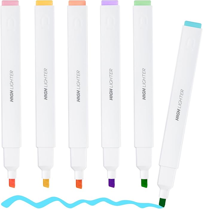 M&G 6 Pcs Pastel Highlighters, Assorted Colors, Quick-Dry No-Bleed Ink with Chisel Tip, Easy Grip Design for Journaling, Planners, and Office Documents