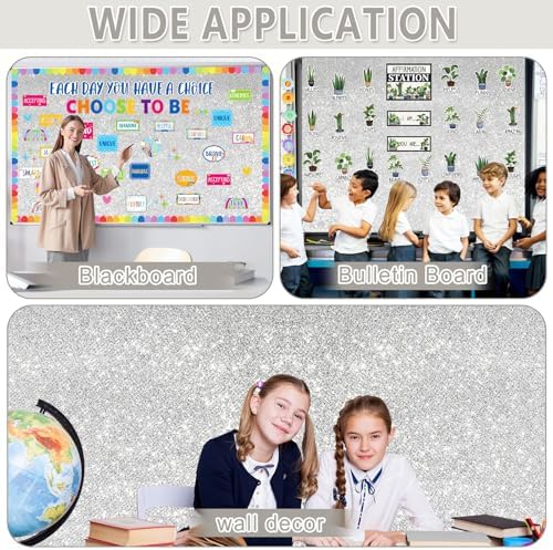 Glitter Silver Bulletin Board Roll Non-Woven Fabric Poster 15.7" x 20 Ft