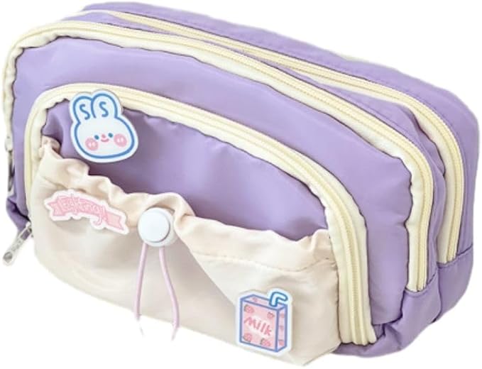 Cute Aesthetic Pencil Case Kawaii Pencil Case with Kawaii Pins Large Pencil Pouch Holder Preppy Supplies (purple)