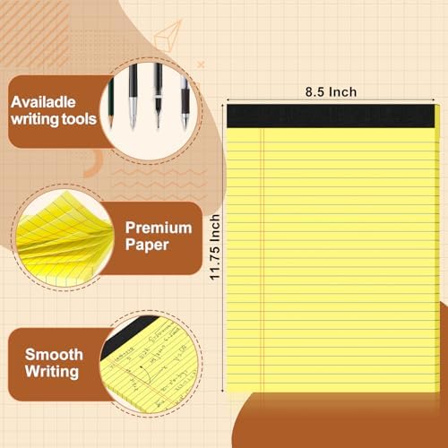 Legal Pads 8.5 X11.75, Narrow Ruled Notepads, 2 Pack, 30 Sheet/Pad, Yellow Legal Pads, Tear Off Notepad, Perforated Writing Pad, Notebook Paper College Ruled, Notepads for Office Home School, Notepad