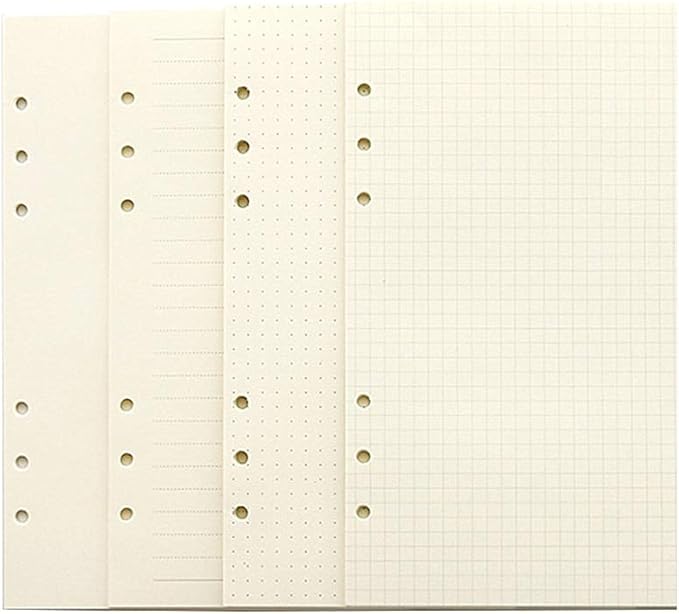 A6 Planner Refill Paper,3.58-x-6.77",100gsm Paper, 80 Sheets(160 Pages),Dot/Line/Grid/Blank Designs Included, for 6 Holes Filofax, 6 Holes Binders(Harphia,SCB-816-A6)
