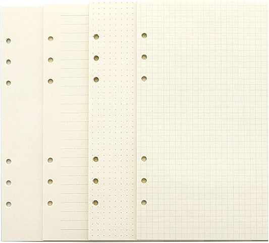 A6 Planner Refill Paper,3.58-x-6.77",100gsm Paper, 80 Sheets(160 Pages),Dot/Line/Grid/Blank Designs Included, for 6 Holes Filofax, 6 Holes Binders(Harphia,SCB-816-A6)