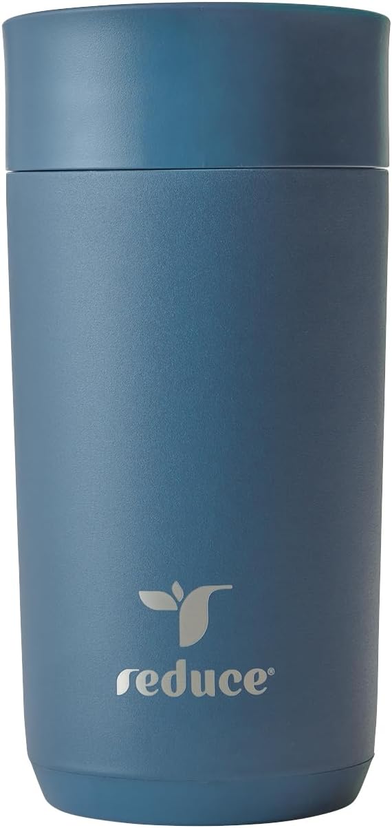REDUCE Perk 10oz Insulated Coffee Tumbler – Leak-Proof with Lockable Lid and Vacuum Insulation–Durable Stainless Steel–Fits Car Cup Holders – One-Handed Travel Mug in Sand Leopard Print - Mineral Blue