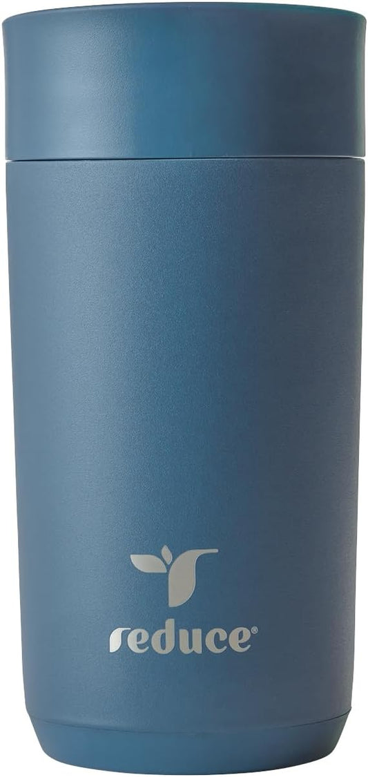 REDUCE Perk 10oz Insulated Coffee Tumbler – Leak-Proof with Lockable Lid and Vacuum Insulation–Durable Stainless Steel–Fits Car Cup Holders – One-Handed Travel Mug in Sand Leopard Print - Mineral Blue
