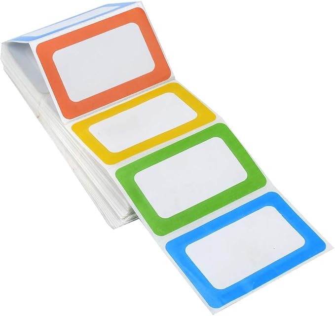 Plain Name Tags Stickers Colorful Border All Purpose Labels - 400 Stickers, Strong Adhesive (3.5 x 2.25 inch)
