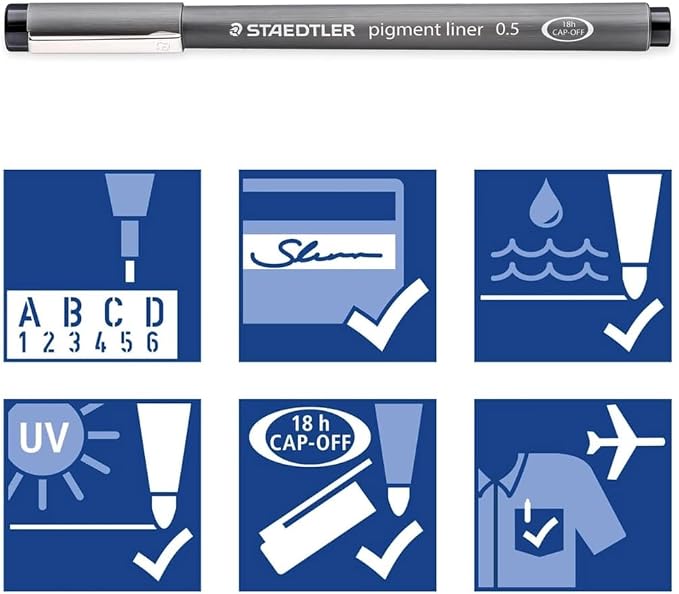 STAEDTLER Pigment Liner Pack, Black, 3 Pens, 5 Pack (15 Pieces)