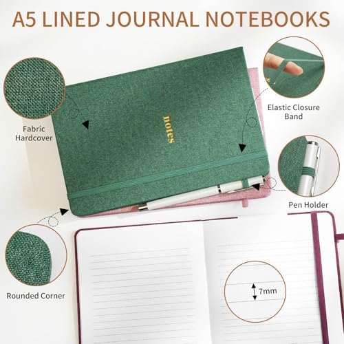 A5 Lined Journal Notebook, Fabric Hardcover, 3 Pack