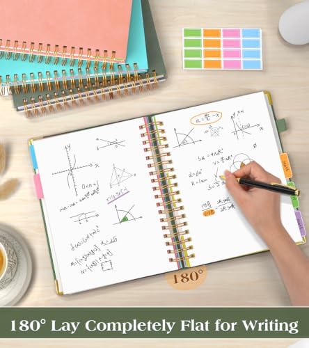 5 Subject Blank Notebook with Removable Dividers Tabs, 300 Pages Hardcover Leather Sketch Book Spiral Journal, 8"x10" B5 Large Sketchbook Notebooks for Women Men Work School Sketching Drawing, Green