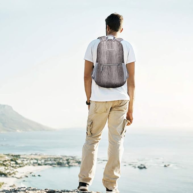 ZOMAKE Lightweight Packable Backpack, 20L Small Foldable Daypack for Hiking | Water Resistant Collapsible Backpacks for Women Men, Everyday Carry,Multi Compartment Storage,Adjustable Strap(Light Grey B3)