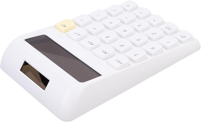Asixxsix Desktop Calculator, Solar Powered 12 Digit Calculator Basic Functions Portable Design Large Clear Display with Responsive Mechanical Buttons for Office Home School (White)