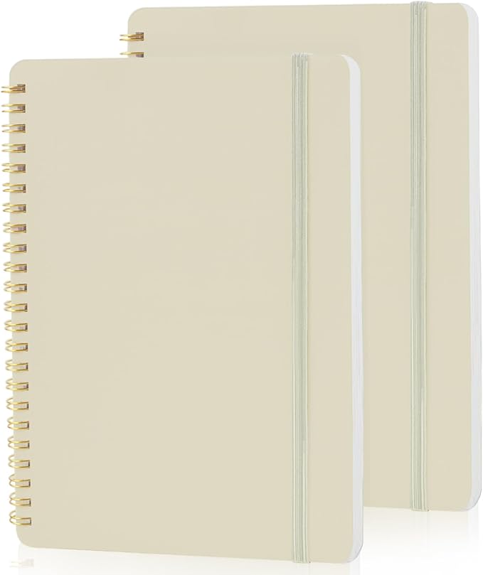 Utron Spiral Notebook For Women & Men, 2PCS Spiral Journal Notebooks, 5.9 x 8.3” College Ruled Notebook For Work Notes, Journal Writing, And Daily Life Entries (Beige)