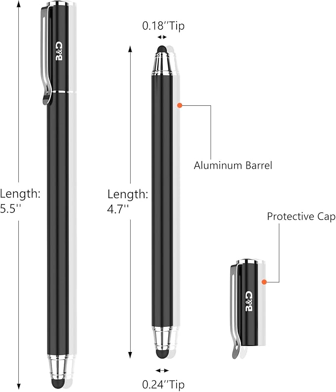 2-in-1 Stylus Touch Screen Pen for iPhone, Ipad, iPod, Tablet, Galaxy and More with 20Pcs Rubber Tips (Black)