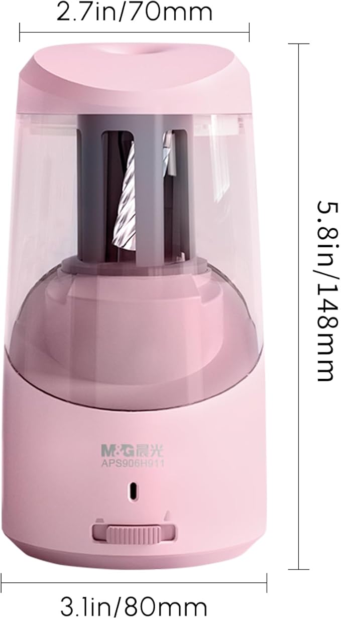 M&G Pink Electric Pencil Sharpener, Portable Automatic Pencil Sharpener for Colored Pencils, Auto Stop, Super Sharp & Fast, USB Operated for 6-8mm Pencils for Kids, School, Office, Home (Pink)