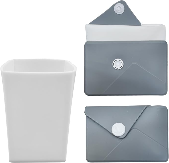 Foldable Silicone Travel Cup - Collapsible Water Bottle for Camping & Hiking | 8.45 OZ | Dishwasher Safe | BPA-Free (Grey blue)