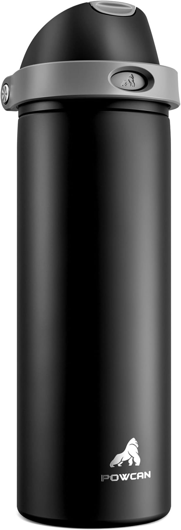 POWCAN 24 oz Insulated Water Bottle for Sports: Push-Button Spout & Quick-Flip Straw, Leakproof, Keep Cold 24Hrs, Fits Car Cupholder, Stainless Steel Bottle for Travel, Gym, School (Midnight Black)