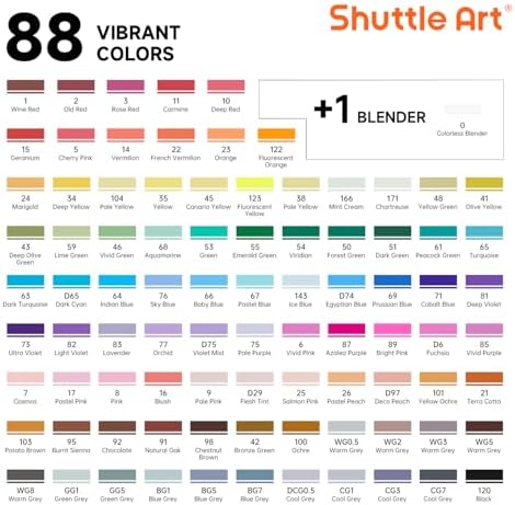 Shuttle Art 89 Colors Alcohol Markers, 88 Colors Dual Tip Art Marker Set Plus 1 Colorless Blender with Marker Case Perfect for Illustration Students Adult Coloring Sketching