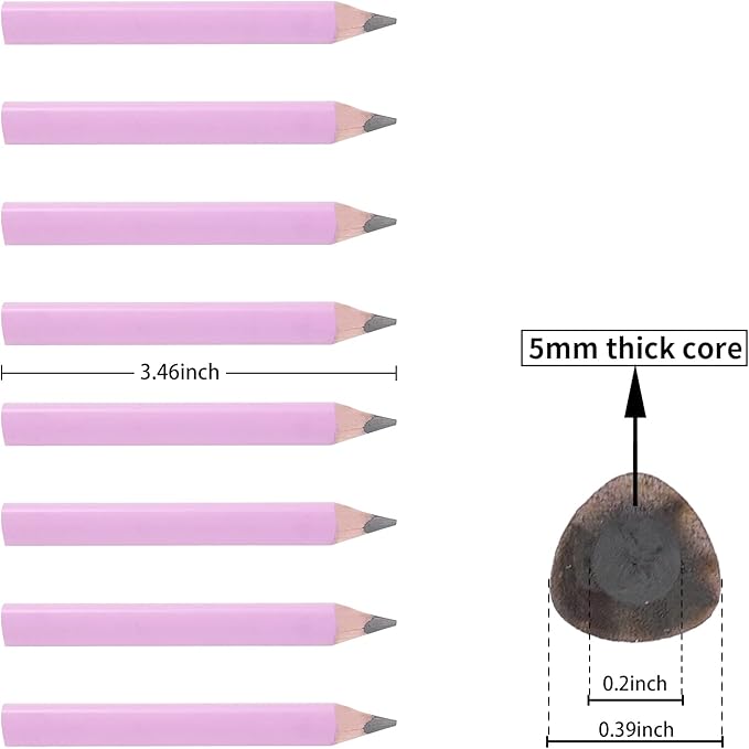 3.5-inch short triangular fat pencil, 5mm fat refill, mini wooden pencil, suitable for small hand writing and painting for preschool children and kindergarten (8 light pink)