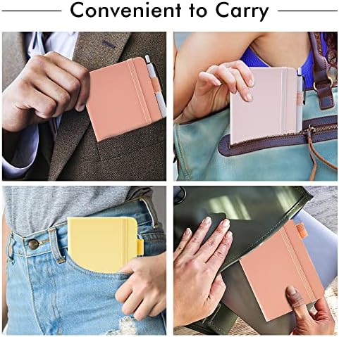feela 3 Pack Pocket Small Notebook Journals, Mini Cute Hardcover College Ruled Notepad Women Office Supplies, with 3 Black Pens, 3.5”x 5.5”, A6, Pastel Colors, Light Yellow, Light Pink, Pale Orange