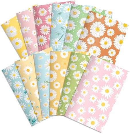 24 Pieces Boho Daisy Themed Mini Notebooks Bulk 12 Distinct Groovy Hippie Retro Designs Lined Inner Pages Small Pocket Top Bound Notepads for Boho Daisy Flower Themed Birthday Party Favors Classroom