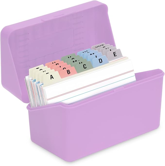 H4D 3x5 Index Card Holder with 100 Heavyweight Ruled Index Cards and 25 Plastic Dividers, Light Purple