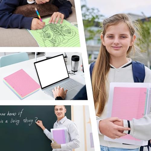 366PCS School & Office Bundle, 300 Sheets Colored Wide Ruled Loose Leaf Paper & 66 Metallic Binder Rings, 5 Colors for Note Organization, School Supplies, and DIY Projects