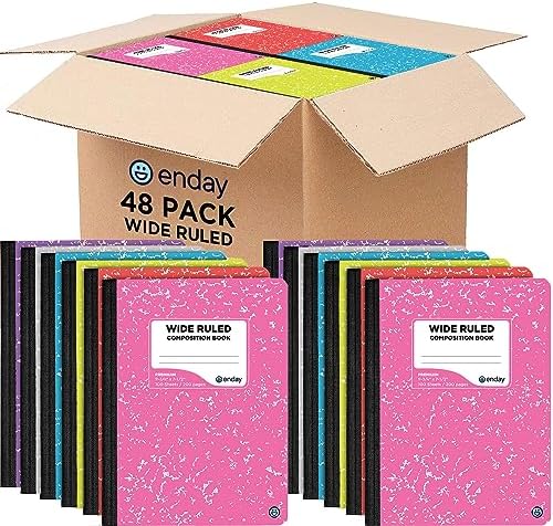 Emraw Composition Notebooks (48 Pack) Wide Ruled Paper Bulk, Hard Cover Composition Notebook, Lined Composition Books, 200 Pages (100 Sheets), Wide Ruled Notebook, (Assorted Colors)