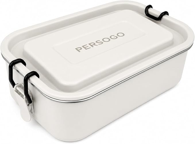 Stainless Steel Lunch Box, Leak-Resistant Bento Food Container with Locking Clips, Powder-Coated Metal Meal Prep Box for Work, Travel & Adults, 30 oz (900 ml) Coconut Milk