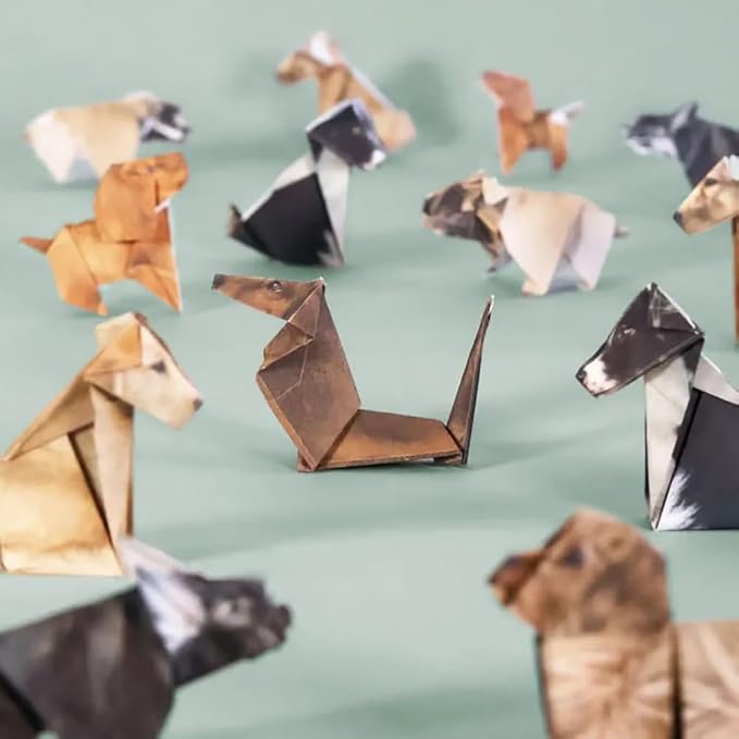 50 Sheets DIY Paper Cats & Dogs Origami Kit - 3D Origami Cats & Dogs with Pre-Creased Lines, No Glue No Scissors Crafts for Desk Decor, Gifts for Cat & Dog Lovers (Dog)